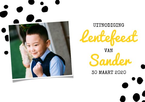 Uitnodiging lentefeest met luipaard, stippen en foto 2