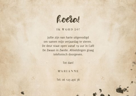 Uitnodiging 'let's party' vintage met foto's en leeftijd 3