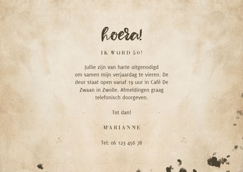 Uitnodiging 'let's party' vintage met foto's en leeftijd 3