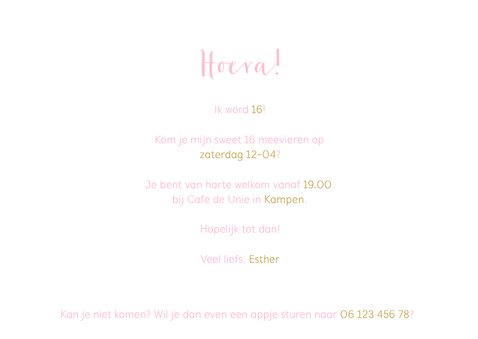 Uitnodiging met verflook en gouden spetters liggend 3