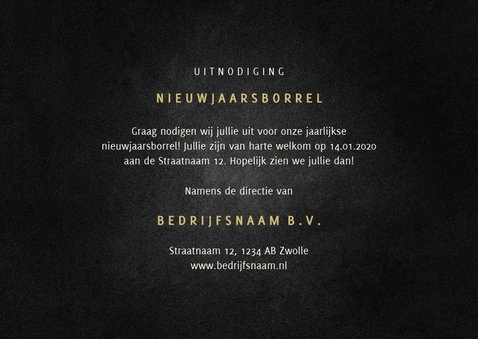 Uitnodiging nieuwjaarsborrel goudlook met spetters 3