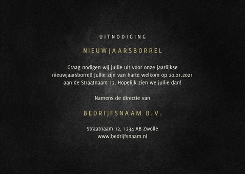 Uitnodiging nieuwjaarsborrel goudlook met spetters 3