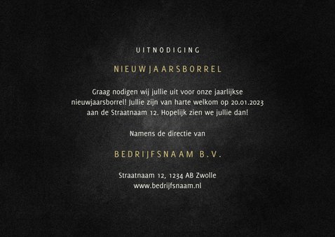 Uitnodiging nieuwjaarsborrel goudlook met spetters 3