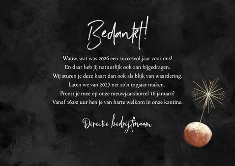 Uitnodiging nieuwjaarsborrel vuurwerk champagne oliebollen 3