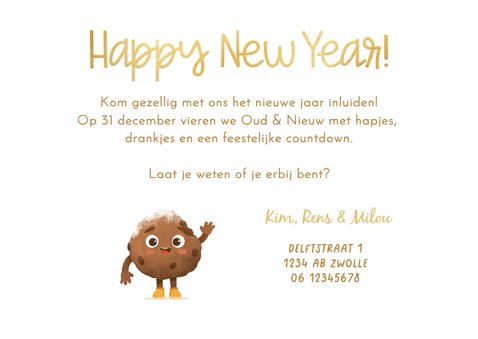 Uitnodiging oudejaarsavond champagne oliebollen humor 3