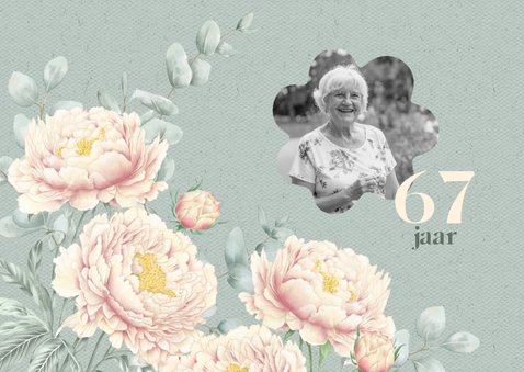 Uitnodiging pensioenfeest met pioenrozen 2