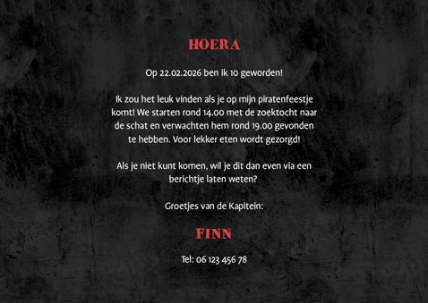 Uitnodiging piratenfeestje met schedel en foto 3
