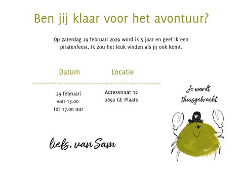 Uitnodiging piratenfeestje voor jongens en meiden 3