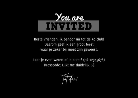 Uitnodiging themafeest black & white ticket foto 3