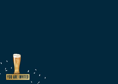 Uitnodiging ticket 65 jaar man bier slingers goud foto Achterkant