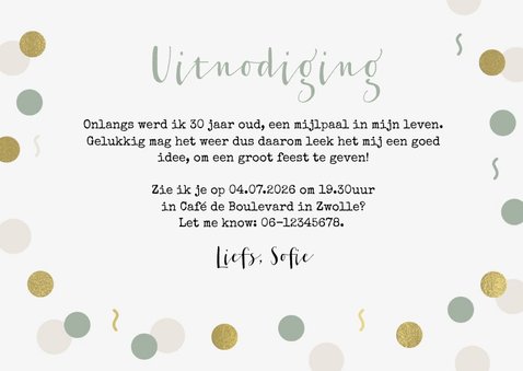 Uitnodiging tijd voor een feestje confetti goud stijlvol 3