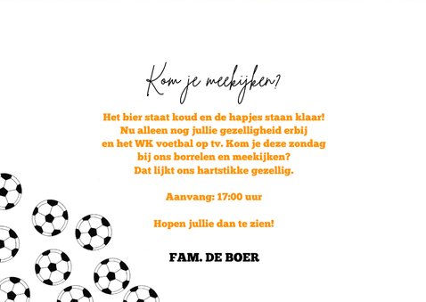 Uitnodiging TV WK voetbal kijken hup holland hup oranje 3
