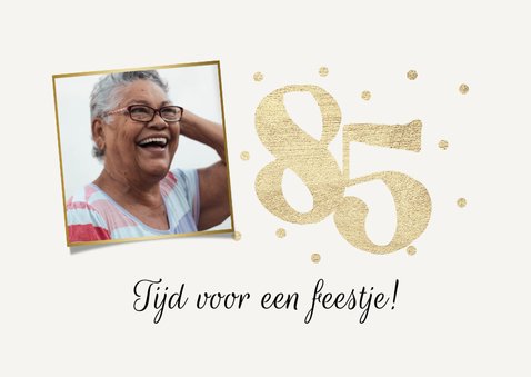 Uitnodiging verjaardag 85 jaar goud confetti foto's 2