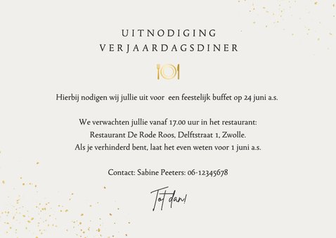 Uitnodiging verjaardag diner 100 jaar goud foto confetti 3