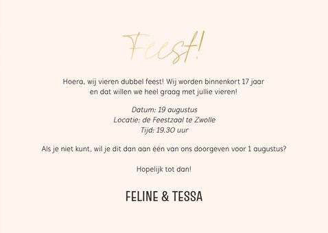 Uitnodiging verjaardag dubbel feest foto houtlook 3