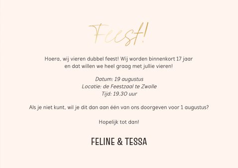 Uitnodiging verjaardag dubbel feest foto houtlook 3