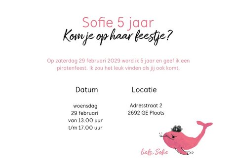 Uitnodiging verjaardag feestje piraten - meisje 3
