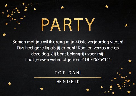 Uitnodiging verjaardag goud confetti typografie 3