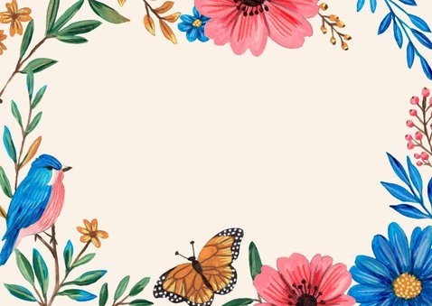 Uitnodiging verjaardag met bloemen vogel 60 jaar Achterkant