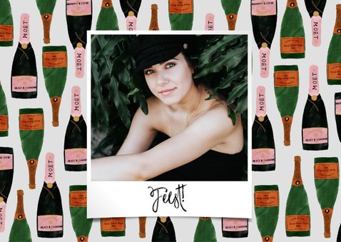 Uitnodiging verjaardag met foto's en champagne illustraties 2