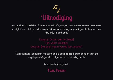 Uitnodiging verjaardag platenspeler vinyl lp foto roze 3