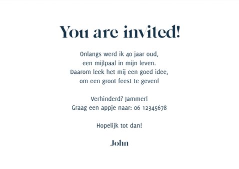 Uitnodiging verjaardagsfeest 40 jaar goud foto stijlvol 3