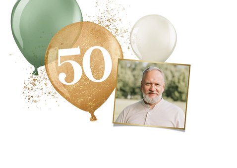 Uitnodiging verjaardagsfeest 50 jaar ballonnen goud groen 2