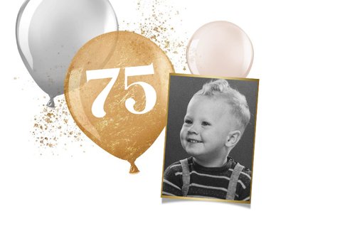 Uitnodiging verjaardagsfeest man 75 jaar ballonnen goud foto 2