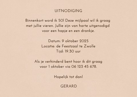 Uitnodiging vijftig jaar retrolook 1975 3D beige 3