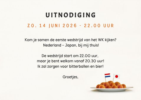 Uitnodiging voetbal WK - Japan Nederland 14 juni 3
