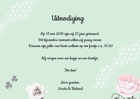 Uitnodiging voor jubileumfeest met vogels en rozen 3