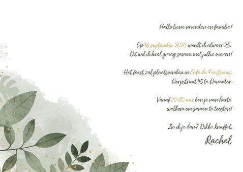Uitnodiging voor verjaardag botanische print & typografie 3