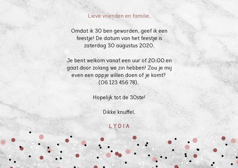 Uitnodiging voor verjaardag met folie ballonnen en confetti 3
