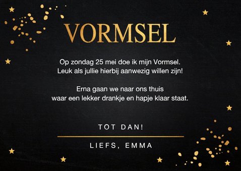 Uitnodiging Vormsel fotocollage gouden confetti 3