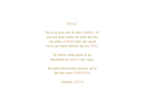 Uitnodiging vormsel fotocollage goudlook met waterverf 3