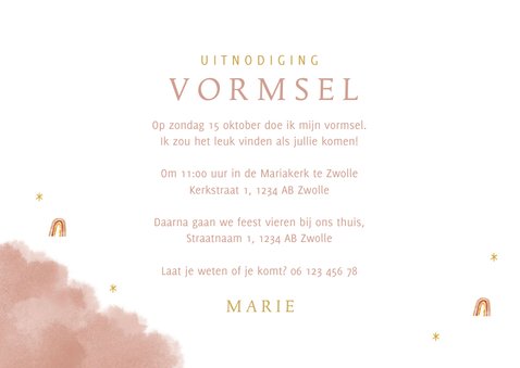 Uitnodiging vormsel lief met unicorn en regenbogen 3