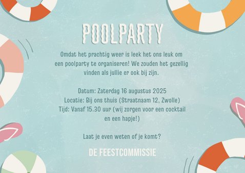 Uitnodiging water zwembanden slippers poolparty fotocollage 3