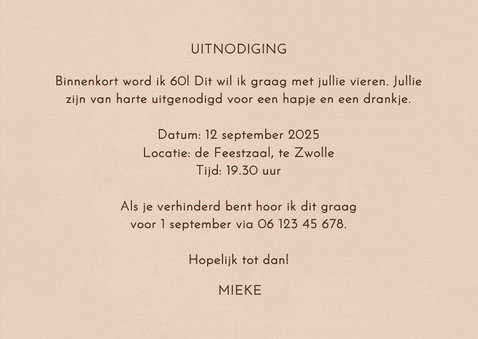 Uitnodiging zestig jaar retrolook beige 3d 1965 jaartal 3