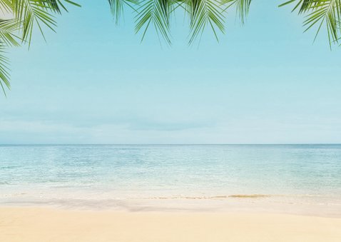 Uitnodigingskaart beach party zomer wegwijzers caribisch Achterkant