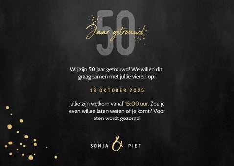 Uitnodigingskaart jubileum 50 jaar gouden spetters en foto's 3