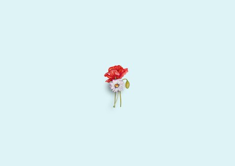 Uitnodigingskaart pensioen veldbloemen Achterkant