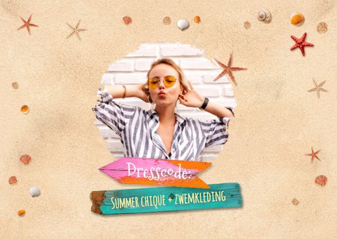 Uitnodigingskaart verjaardag summer beach party wegwijzers 2