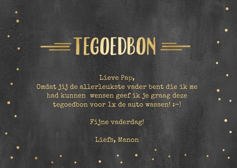 Vaderdag tegoedbon kaart krijtbord met goud 3