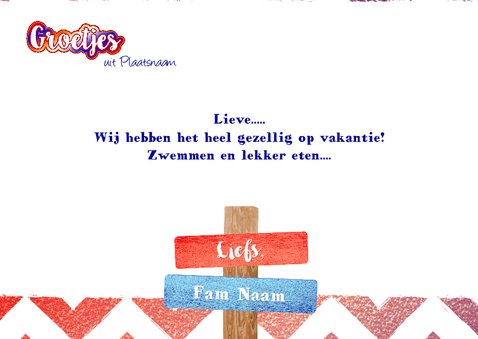 Vakantie vrolijke hippe fotokaart rood wit blauw glitter 3