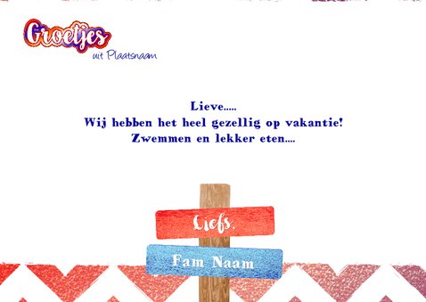 Vakantie vrolijke hippe fotokaart rood wit blauw glitter 3