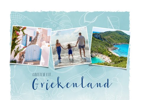 Vakantiekaart Griekenland fotocollage met zomerse doodles 2