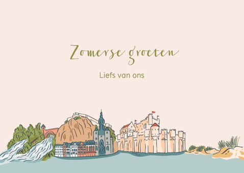 Vakantiekaart groetjes uit België landkaart met illustraties 3