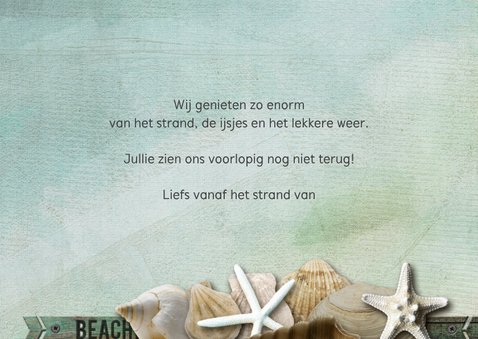 Vakantiekaart schelpen strandlook groeten uit.. 3