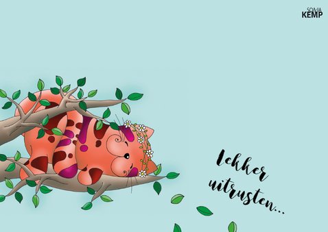 Vakantiekaart slapend kat in de boom - SK 2