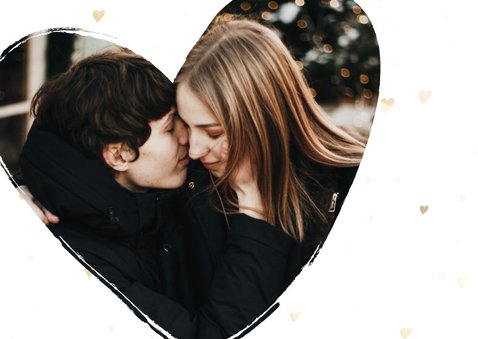 Valentijnskaart foto in hart groot met gouden hartjes 2